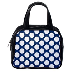 Dark Blue Polkadot Classic Handbag (one Side) by Zandiepants