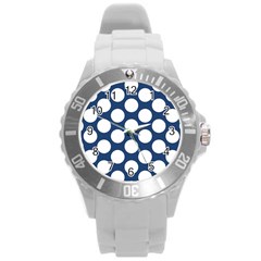 Dark Blue Polkadot Plastic Sport Watch (large) by Zandiepants