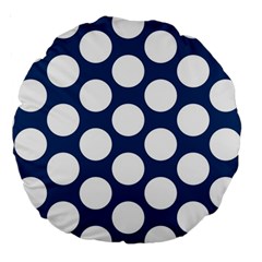 Dark Blue Polkadot 18  Premium Round Cushion  by Zandiepants