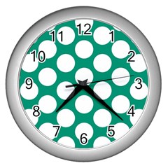 Emerald Green Polkadot Wall Clock (silver) by Zandiepants