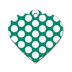 Emerald Green Polkadot Dog Tag Heart (two Sided) by Zandiepants