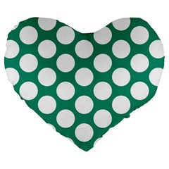 Emerald Green Polkadot 19  Premium Heart Shape Cushion by Zandiepants