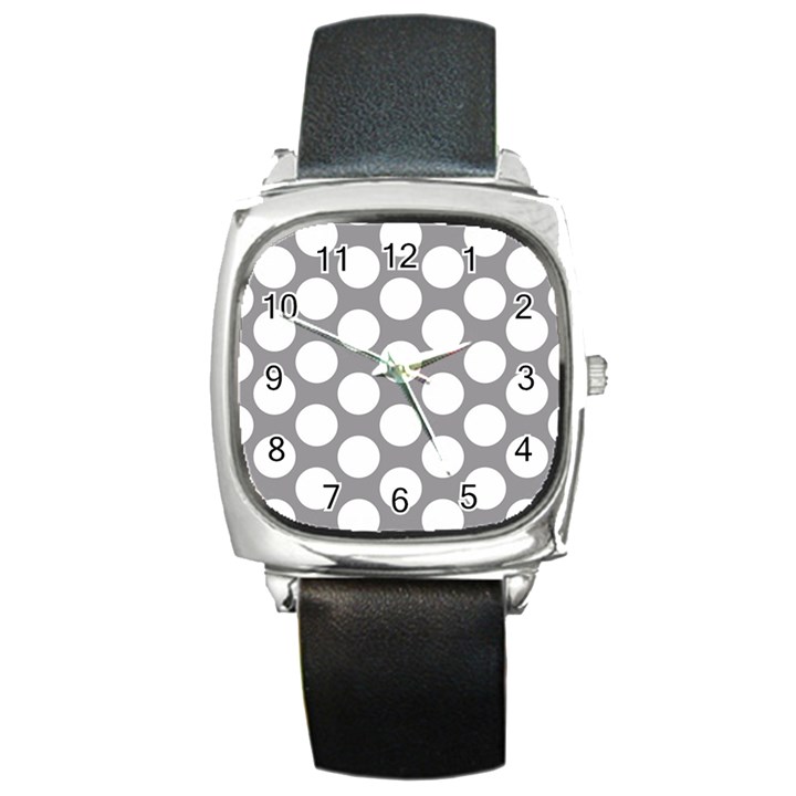 Grey Polkadot Square Leather Watch