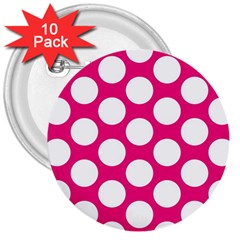 Pink Polkadot 3  Button (10 Pack) by Zandiepants