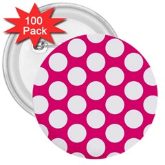 Pink Polkadot 3  Button (100 Pack) by Zandiepants