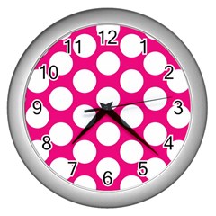 Pink Polkadot Wall Clock (silver) by Zandiepants