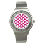 Pink Polkadot Stainless Steel Watch (Slim) Front