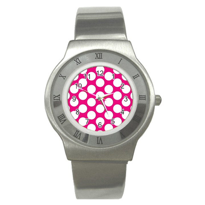 Pink Polkadot Stainless Steel Watch (Slim)