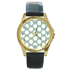 Jade Green Polkadot Round Leather Watch (gold Rim) 