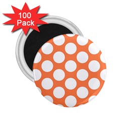 Orange Polkadot 2 25  Button Magnet (100 Pack) by Zandiepants