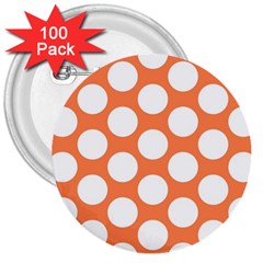 Orange Polkadot 3  Button (100 Pack) by Zandiepants