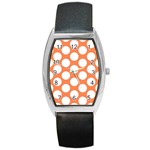 Orange Polkadot Tonneau Leather Watch Front