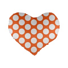 Orange Polkadot 16  Premium Heart Shape Cushion  by Zandiepants