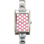 Pink Polkadot Rectangular Italian Charm Watch Front