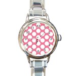 Pink Polkadot Round Italian Charm Watch Front