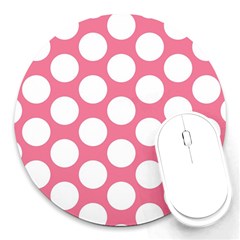 Pink Polkadot 8  Mouse Pad (round) by Zandiepants