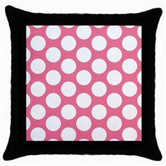 Pink Polkadot Black Throw Pillow Case by Zandiepants