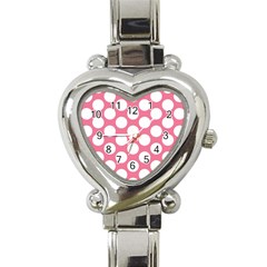 Pink Polkadot Heart Italian Charm Watch  by Zandiepants