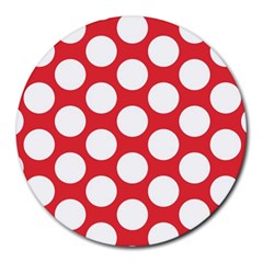 Red Polkadot 8  Mouse Pad (round) by Zandiepants