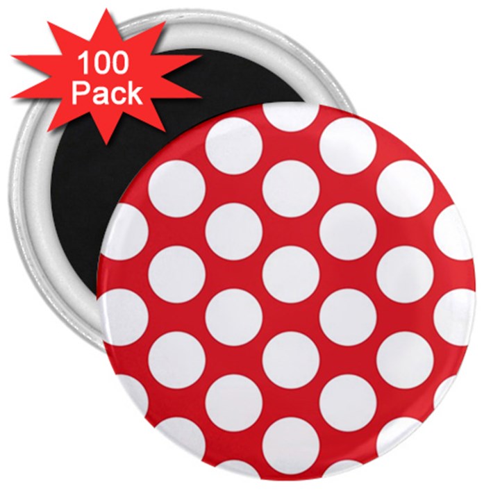 Red Polkadot 3  Button Magnet (100 pack)