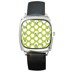 Spring Green Polkadot Square Leather Watch by Zandiepants