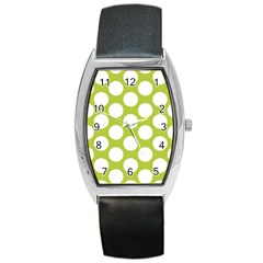 Spring Green Polkadot Tonneau Leather Watch by Zandiepants