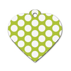 Spring Green Polkadot Dog Tag Heart (two Sided) by Zandiepants