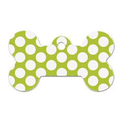 Spring Green Polkadot Dog Tag Bone (two Sided) by Zandiepants