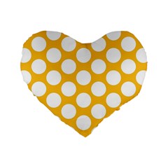 Sunny Yellow Polkadot 16  Premium Heart Shape Cushion  by Zandiepants