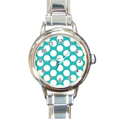 Turquoise Polkadot Pattern Round Italian Charm Watch by Zandiepants