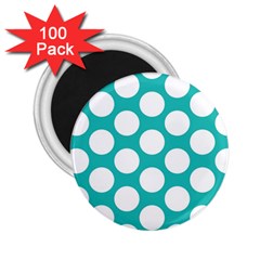 Turquoise Polkadot Pattern 2 25  Button Magnet (100 Pack) by Zandiepants