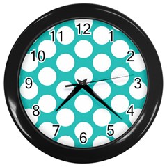 Turquoise Polkadot Pattern Wall Clock (black)