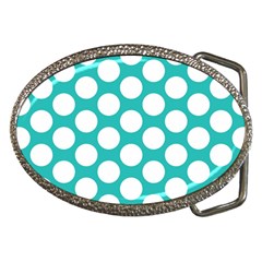 Turquoise Polkadot Pattern Belt Buckle (oval) by Zandiepants