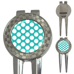 Turquoise Polkadot Pattern Golf Pitchfork & Ball Marker by Zandiepants