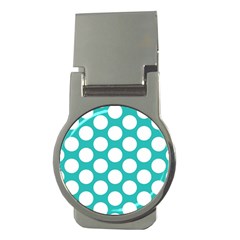 Turquoise Polkadot Pattern Money Clip (round) by Zandiepants