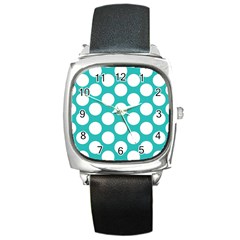 Turquoise Polkadot Pattern Square Leather Watch by Zandiepants