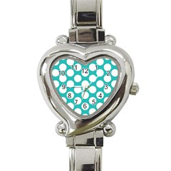 Turquoise Polkadot Pattern Heart Italian Charm Watch  by Zandiepants