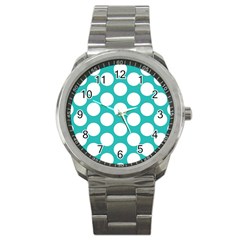 Turquoise Polkadot Pattern Sport Metal Watch by Zandiepants