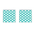 Turquoise Polkadot Pattern Cufflinks (Square) Front(Pair)