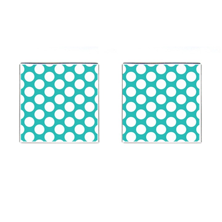 Turquoise Polkadot Pattern Cufflinks (Square)