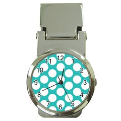 Turquoise Polkadot Pattern Money Clip With Watch by Zandiepants