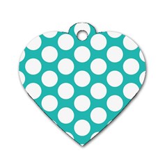 Turquoise Polkadot Pattern Dog Tag Heart (one Sided)  by Zandiepants