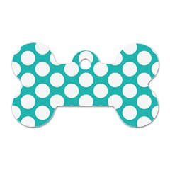 Turquoise Polkadot Pattern Dog Tag Bone (two Sided) by Zandiepants