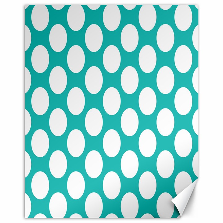 Turquoise Polkadot Pattern Canvas 11  x 14  (Unframed)