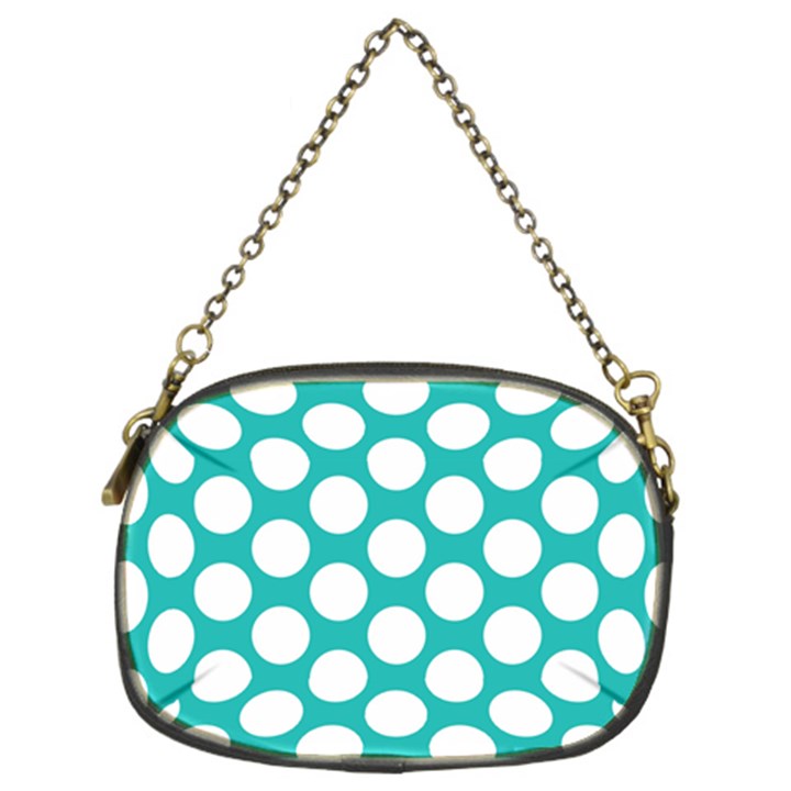 Turquoise Polkadot Pattern Chain Purse (Two Sided) 