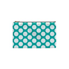 Turquoise Polkadot Pattern Cosmetic Bag (small) by Zandiepants