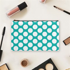 Turquoise Polkadot Pattern Cosmetic Bag (medium) by Zandiepants