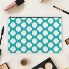 Turquoise Polkadot Pattern Cosmetic Bag (large) by Zandiepants