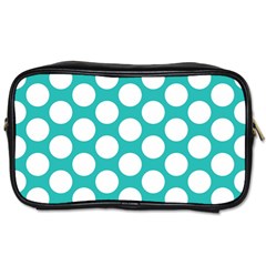 Turquoise Polkadot Pattern Travel Toiletry Bag (two Sides) by Zandiepants