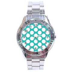 Turquoise Polkadot Pattern Stainless Steel Watch by Zandiepants